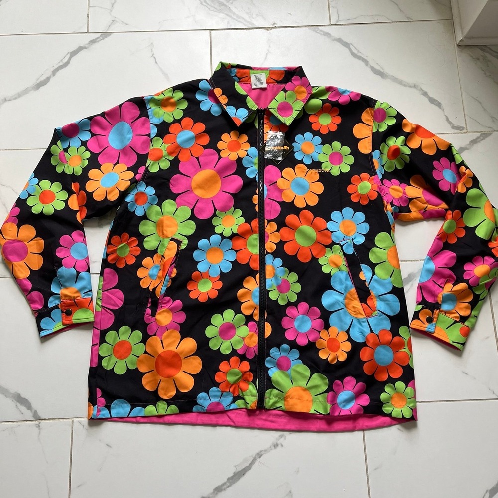 NWT Loudmouth Men's Golf Apparel full Zip Jacket Bubblegum Bus retro flower XL